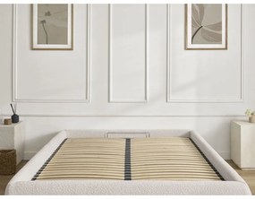 Fehér kárpitozott ágyneműtartós-ágytámla nélkül franciaágy ágyráccsal 180x200 cm Inera – Bobochic Paris