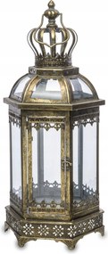 Lampion Arany Fém Üveg Koronával Elegáns Beltéri Dekoráció 40cm