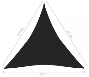 fekete HDPE napvitorla 160 g/m² 3,6 x 3,6 x 3,6 m