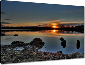 Vászonkép 90x60 Naplemente tó