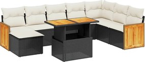 vidaXL 9 részes fekete polyrattan kerti ülőgarnitúra párnákkal