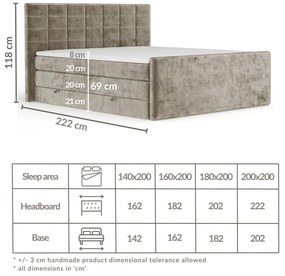 Világosbarna ágyneműtartós boxspring ágy 180x200 cm Ava – Maison de Rêve