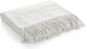 Dekoratív takaró 130X170 fehér sima szőtt rojtokkal