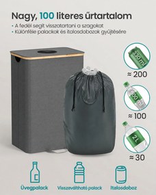 Palackgyűjtő visszaváltható palackokhoz, 100 L, kivehető belső zsákkal, szürke-bézs