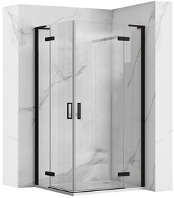 Rea Hugo Double, 2 szárnyas zuhanykabin 90 (ajtó) x 90 (ajtó) x 205 cm, 6mm átlátszó üveg, fekete profil, REA-K6601