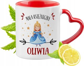 Piros bögre szív alakú füllel Olíviának Ajándék