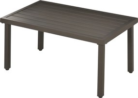 Outsunny Kávézó Asztal, Fa Hatású Kert Asztal, Téglalap alakú Kávézó Asztal, Kert Asztal Balkonra, Teraszra, Acél, Barna, 91 x 51 x 46 cm | Aosom