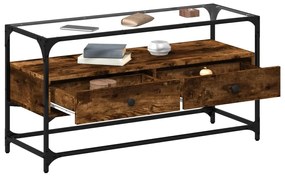 füstös tölgy szerelt fa TV-szekrény üveglappal 98 x 35 x 51 cm