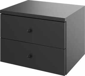 Akasztós éjjeliszekrény két fiókkal, fogantyúval, fekete, 40 cm széles