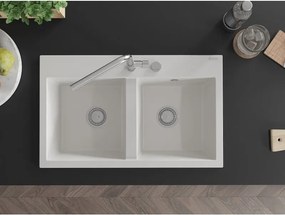 Mexen Hektor gránit mosogató 2-medencés 800 x 480 mm, fehér, króm szifon - 6521802000-20