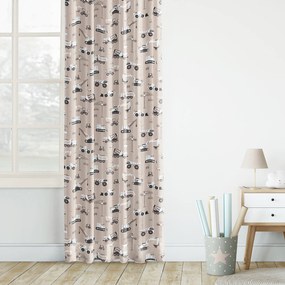 Goldea pamut gyerekfüggöny - teherautók és markolók bézs alapon 160x150 cm