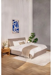 Szürkésbarna kárpitozott ágyneműtartós franciaágy ágyráccsal 160x200 cm Thessa Pillow – Bonami Selection