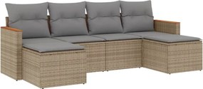 vidaXL 6 részes bézs polyrattan kerti ülőgarnitúra párnával
