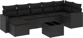 vidaXL 8 részes fekete polyrattan kerti ülőgarnitúra párnákkal