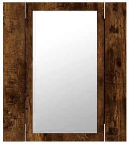 füstöstölgy színű szerelt fa LED-es tükrös szekrény 40x12x45 cm