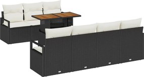 vidaXL Kerti Kanapé Szett tárolóval 8 pcs Fekete Poli rattan