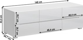 TV asztal 6S/140, fehér/fehér extra magyasfényű HG, JOLK
