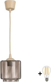 BRILAGI - LED csillár zsinóron R GLASS 1xE27/60W/230V átm. 15 cm bézs/füstös bézs