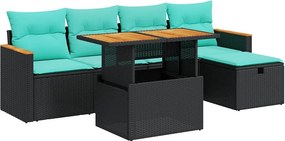 vidaXL 6 részes fekete polyrattan akácfa kerti ülőgarnitúra párnákkal