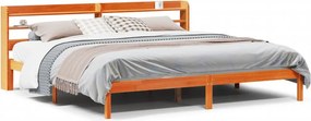 vidaXL viaszbarna tömör fenyőfa ágykeret fejtámlával 200 x 200 cm