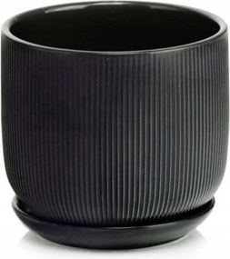 Kerámia Virágtartó Állvánnyal 14 x 12 cm Fekete Matt