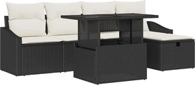 vidaXL Kerti Kanapé Szett párnával tárolóval 6 pcs Fekete Poli rattan