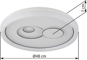 Globo 48470 Mennyezeti lámpa, matt fehér fém, fehér műanyag, fehér akril, fekete műanyag, több fokozat fali kapcsolóval, memória funkció, ø: 490mm, M: 70mm, tartozék: LED 36W 230V, 4090lm forrás, 2686lm kimenet, CCT 2700/4000/6000K