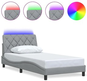 világosszürke szövet ágykeret LED-ekkel matrac nélkül 100x200cm