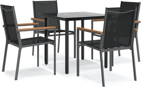vidaXL 5 részes fekete textilén és acél kerti étkezőgarnitúra