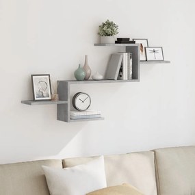 betonszürke szerelt fa fali polc 104 x 15 x 49 cm