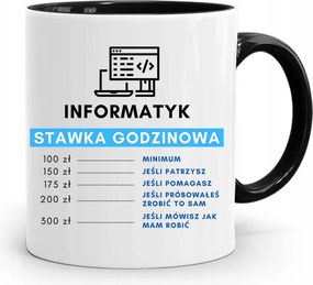 Bögre Fekete Informatika Programozó Tét nyomtatott fényképpel