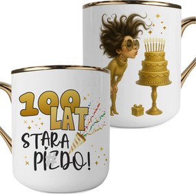 Fehér-arany Bögre Vicces Szülinapi Nyomattal 100 Éves Régi P**zdo