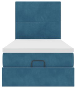 Ottomán ágykeret matracokkal sötétkék 80x200cm bársony
