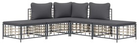 5 részes antracitszürke polyrattan kerti ülőgarnitúra párnákkal