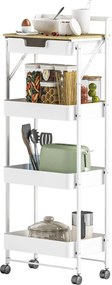 HOMCOM 4-Szintes Használati Kocsi Kerekekkel, Konyhai Kocsi 1 Fiókkal és 3 Kosárral, Szervező Kocsi a Hálószobába, Nappaliba, Irodába - Fehér | Aosom