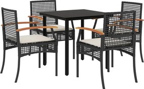 vidaXL 5 részes fekete polyrattan kerti étkezőgarnitúra párnákkal