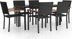 vidaXL 7 részes fekete polyrattan kerti étkezőgarnitúra