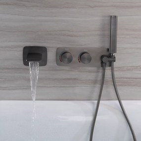 Falba süllyesztett kádtöltő csaptelep ELITE EDITION BSC1715 LED-kijelzővel és vízesés kifolyóval, grafitszürke, fekete és króm kivitelben — Fekete