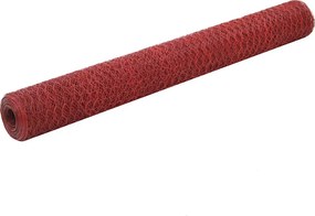 vidaXL piros PVC-bevonatú acél csirkeháló drótkerítés 25 x 1,2 m