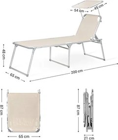 Napozóágy, nagyméretű fekvő napozószék, 65 x 200 x 48 cm, terhelhetőség 150 kg, bézs