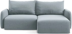 Kék bársony kinyitható-tárolóhelyes sarokkanapé (jobb oldali-heverő résszel) Kalena – Makamii