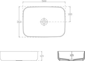 Sapho, INFINITY RECTANGLE kerámia asztali mosdókagyló, 50x36 cm, fehér, 10NF65050