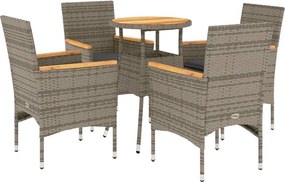 vidaXL 5részes szürke polyrattan/akácfa kerti étkezőgarnitúra párnával