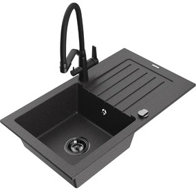 Mexen Pablo 1-medencés gránit mosogató csepegtetővel és Duo konyhai csapteleppel, fekete pöttyös - 6510-76-671701-70-B