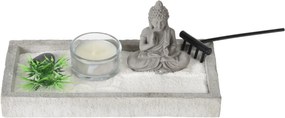 Zen buddha dekoráció gyertyatartóval, 19x10x8 cm, cement, szürke