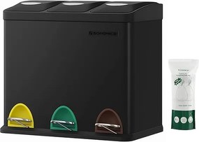 SzemeteskosĂĄr HĂĄromrekeszes 24L SzemeteskosĂĄr 3 x 8L AcĂ©l Fekete