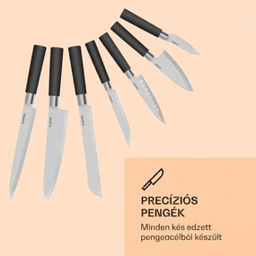 Klarstein Kitano, késkészlet tömbbel, 8 darabos, 7 kés, acél, luxus fa blokk