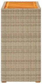 bézs polyrattan kerti kisasztal fa asztallappal 60x40x75 cm