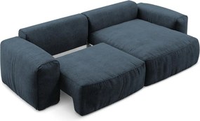 Sötétkék zsenília kinyitható sarokkanapé (jobb oldali-heverő résszel) Kuki – Makamii