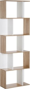 HOMCOM 5-Szintes Könyvespolc Fa Könyvespolc S-alakú Modern Dizájn Nappaliba Irodába 60x24x184,5 cm Fehér és Fa | Aosom